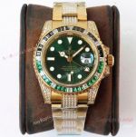 (ROF) Swiss Copy Rolex GMT-Master II Custom Luxury Watch Bright Green Dial Center Diamond Band